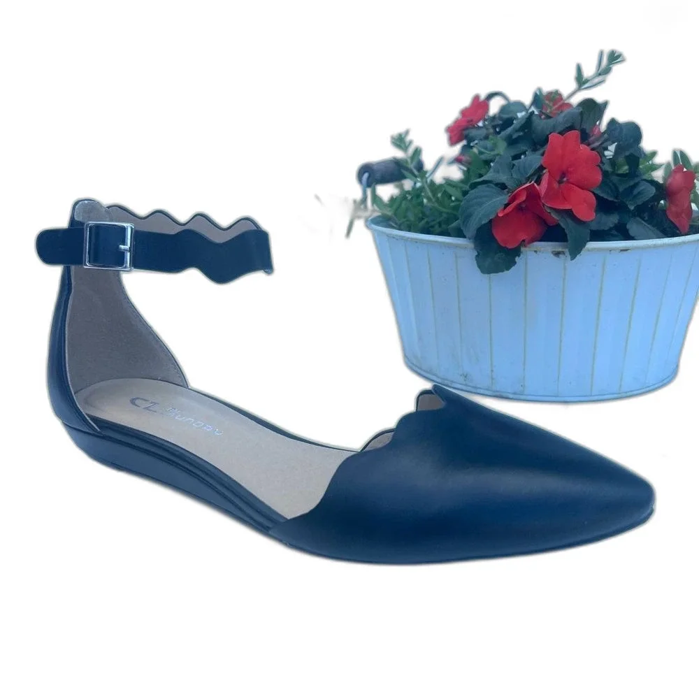 CL by Laundry Studio Pointed Toe Sliver Wedge Black Minimalist D’orsay Pump SZ 9
